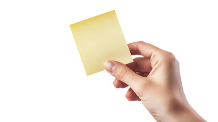Professional Hand Holding Yellow Sticky Note Isolated on Transparent Background