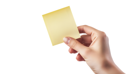 Professional Hand Holding Yellow Sticky Note Isolated on Transparent Background