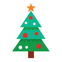 Obraz premium Green christmas tree vector illustration with a star is a festive holiday decoration made of paper, perfect for xmas celebration and new year design