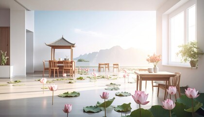 Lotus Garden with Gazebo and Tables