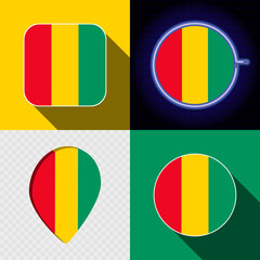 Set of modern icons with the national flag of Guinea.