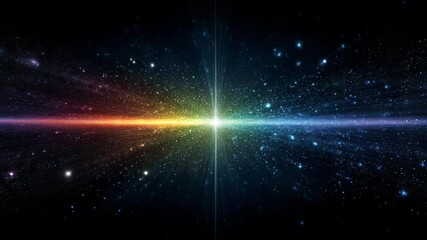 Colorful starburst and glowing light beams in space with galaxy and vibrant glowing particles - Powered by Adobe