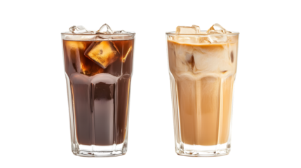 Stylish Set of Black Iced Coffee and Iced Latte Coffee with Milk on Table