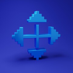 Blue Pixel arrows in four directions icon isolated on blue background. Cursor move sign. Minimalism concept. 3D render illustration