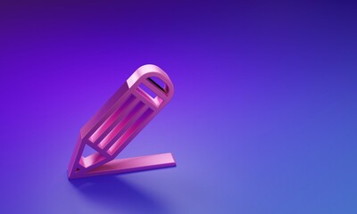 Pink Pencil and line icon isolated on purple-blue background. Education sign. Drawing and educational tools. School office symbol. Minimalism concept. 3D render illustration