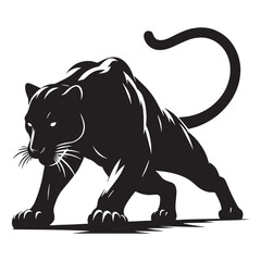 Fierce and confident crouching panther silhouette for dramatic wildlife art projects – crouching panther vector – crouching panther illustration – silhouette of crouching panther

