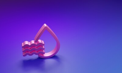 Pink Water drop percentage icon isolated on purple-blue background. Humidity analysis. Minimalism concept. 3D render illustration