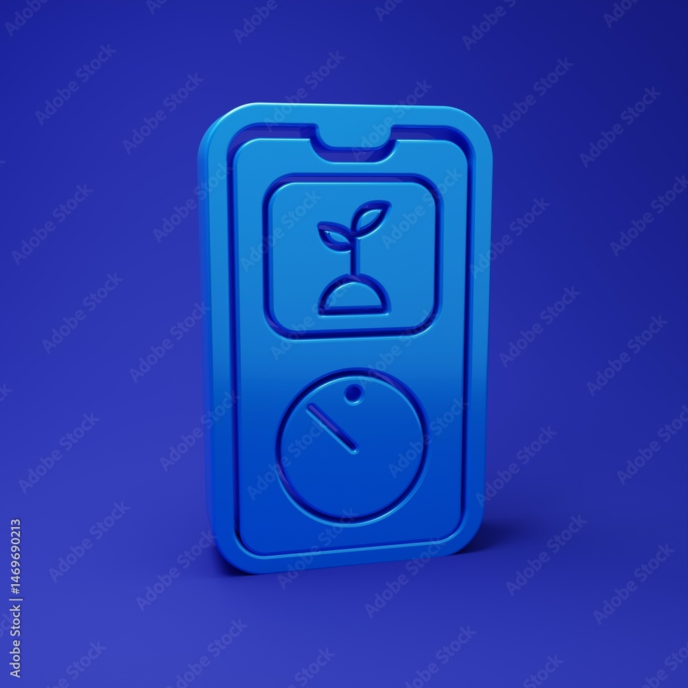 Poster blue smart farming technology - timer farm automation system in app icon isolated on blue background