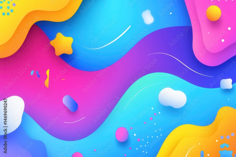 Poster colorful abstract waves with playful shapes and gradients creating a vibrant background