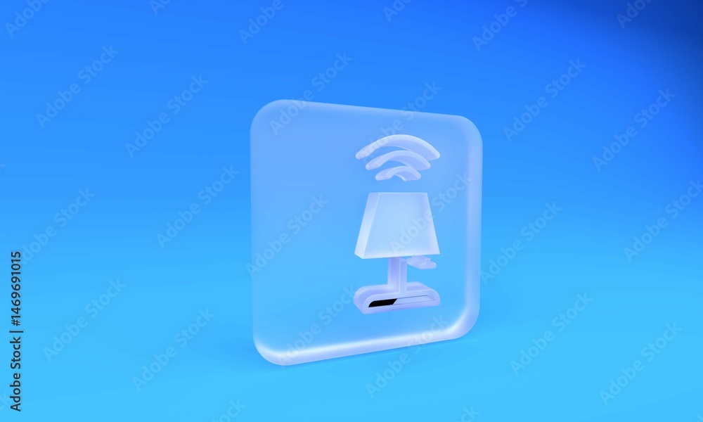 Poster frosted glass smart table lamp system icon isolated on blue background. internet of things concept w