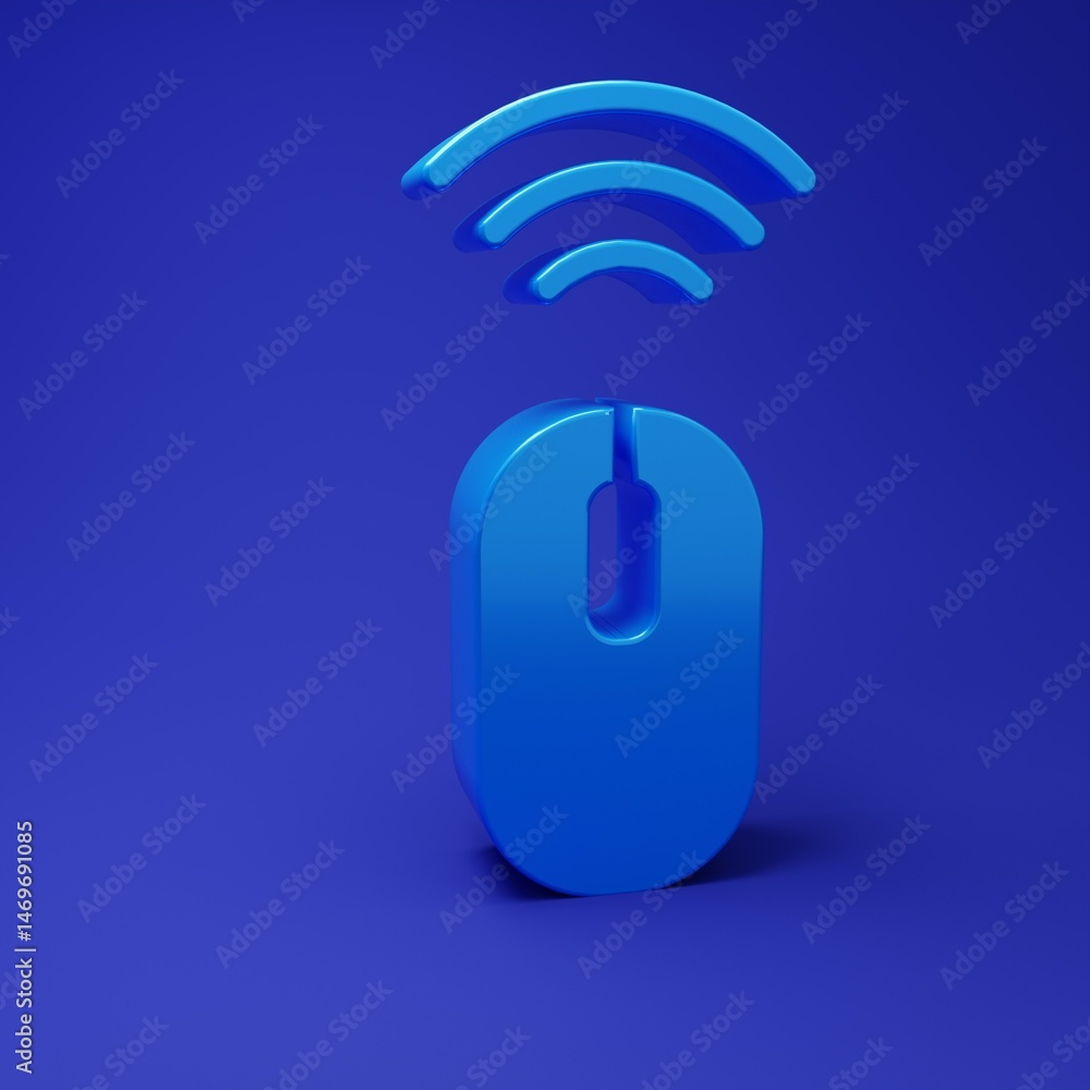 Poster blue wireless computer mouse system icon isolated on blue background. internet of things concept wit