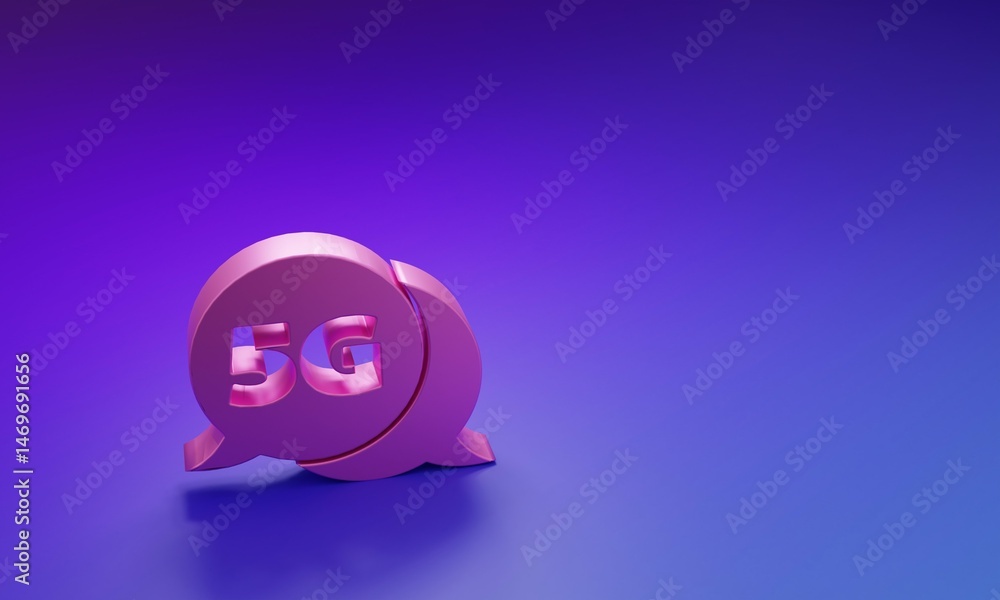 Poster pink 5g new wireless internet wifi connection icon isolated on purple-blue background. global networ