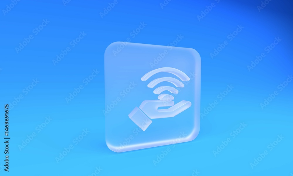Poster frosted glass 5g new wireless internet wifi connection icon isolated on blue background. global netw