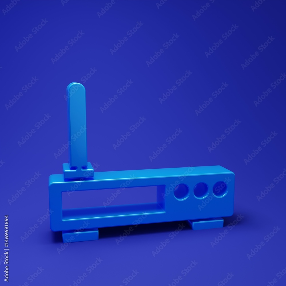 Poster blue router and wi-fi signal icon isolated on blue background. wireless ethernet modem router. compu