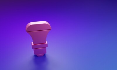 Pink LED light bulb icon isolated on purple-blue background. Economical LED illuminated lightbulb. Save energy lamp. Minimalism concept. 3D render illustration
