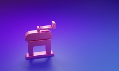 Pink Manual coffee grinder icon isolated on purple-blue background. Minimalism concept. 3D render illustration