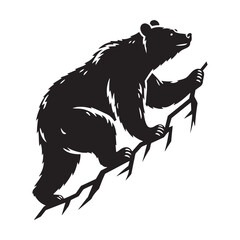 Striking climbing bear silhouette symbolizing natural power and wilderness – climbing bear vector – climbing bear illustration – silhouette of climbing bear

