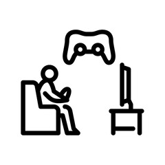 playing video game outline icon. person playing game line art illustration.