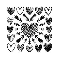 Set of heart doodle on white background. Hand drawn abstract doodle isolated on white background.
