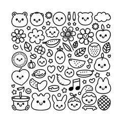 Set of kawaii doodle on white background. Hand drawn abstract doodle isolated on white background.