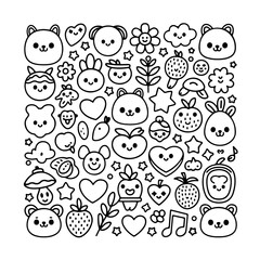 Set of kawaii doodle on white background. Hand drawn abstract doodle isolated on white background.