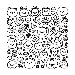 Set of kawaii doodle on white background. Hand drawn abstract doodle isolated on white background.