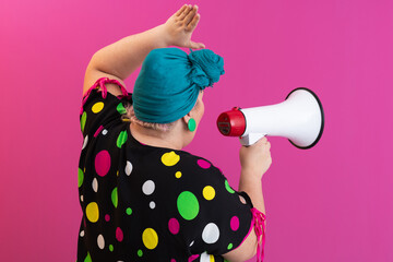 Colorful Retro Woman Shouting Through a Megaphone