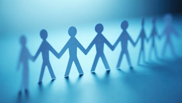 Paper cutout figures holding hands symbolizing unity and connection