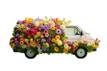 Flower Covered Van On Transparent Background