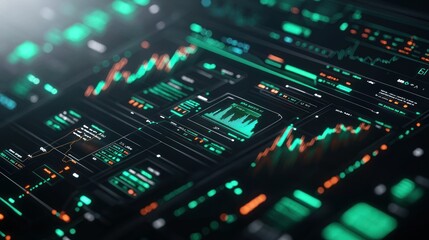 Futuristic data dashboard displaying financial information