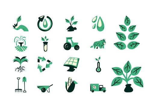 Black And Green Farm Agriculture Plant Growth Elements Set