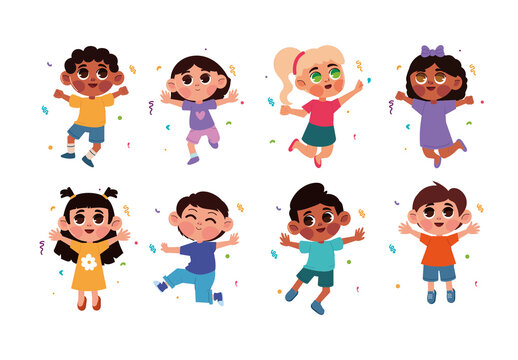 Colorful Happy Jumping Kids Party Celebration Illustration