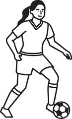 Female soccer silhouette vector on white background, line art, icon editable vector illustration 