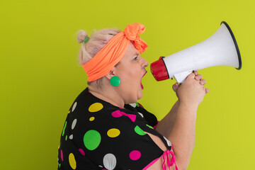 Colorful Retro Woman Shouting Through a Megaphone