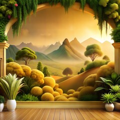 Decorate the walls with colorful paintings to create a relaxing feeling, with pictures of nature in the evening, and decorate the room with various plants to make you feel close to the environment