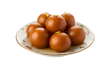 Plate of Gulab Jamun Sweet Dessert - Transparent Background