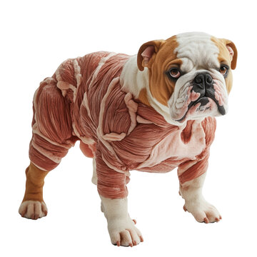 Bulldog Anatomy Unveiled: Striking anatomical depiction of a bulldog, revealing its complex muscle structure and showcasing the beauty and intricacy of the canine form.