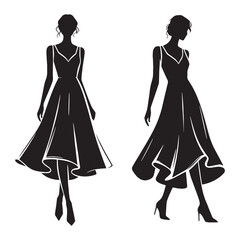 Graceful A-line dress silhouette for elegant formal wear – A-line dress vector – A-line dress illustration – ladies dress silhouette – silhouette of A-line dress

