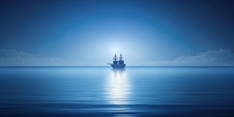 Obraz premium Serene Twilight Voyage A Lone Ship Sails Across a Calm Ocean Under a Starlit Sky