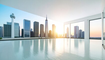 City Skyline Seen From Modern Interior Room