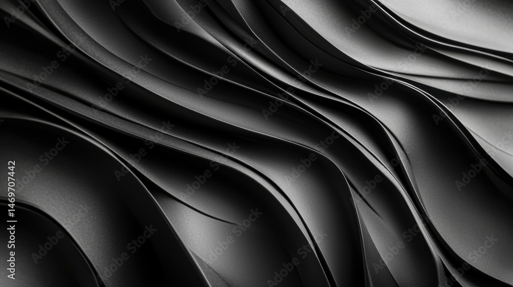 Poster a close-up view of a black, textured surface with a wave-like pattern.