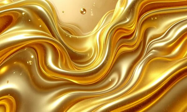Golden liquid waves flowing with a delicate smoothness and shiny gold surface