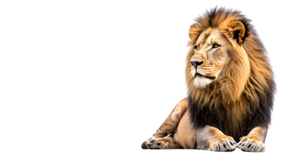 Majestic Lion Sitting Isolated on Transparent Background - Professional Wildlife Photography
