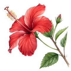 Red Hibiscus Flower Watercolor Painting