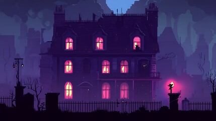 Haunted Mansion Night Landscape.