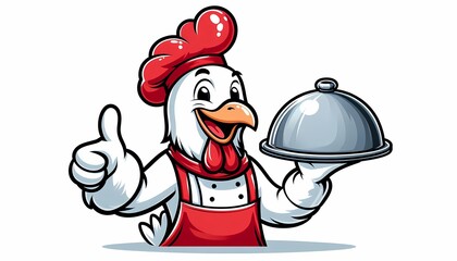 Delightful cartoon chicken chef mascot promoting delicious meal offering
