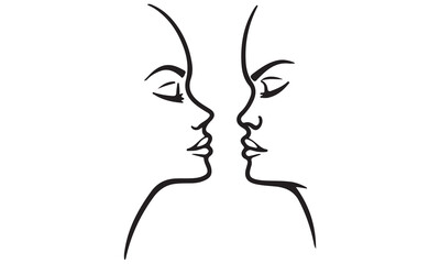 Face to Face Silhouette – Minimal Line Art of Man and Woman
