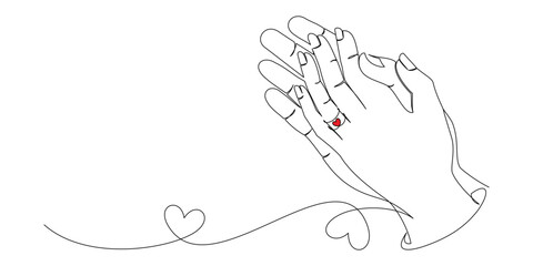 line art style of hands holding each other with wedding rings