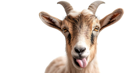 Obraz premium Funny Goat Sticking Out Tongue in Isolated Portrait Shot