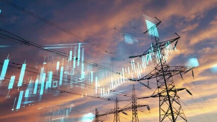 Energy data visualized overhead power lines - Powered by Adobe